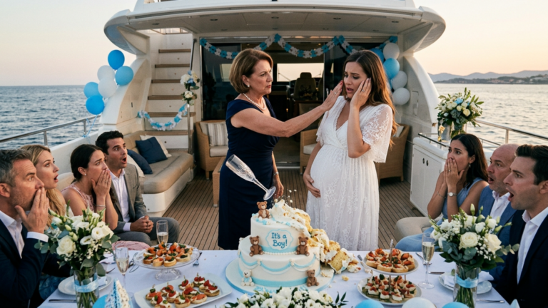 Nächster Teil – Die Schwiegermutter Ohrfeigte Ihre Schwangere Schwiegertochter Auf Dem Deck Einer Yacht Und Warf Das Champagnerglas In Die Babyshower-Torte, Weil Sie Sich Nur An Ihren Sohn Klammere — Doch Als Die Creme In Sich Zusammenfiel, Wurde Der Ganze Tisch An Bord Blass.