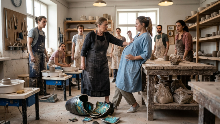 Nächster Teil – Die Schwiegermutter Stiess Ihre Schwangere Schwiegertochter Gegen Den Steintisch Einer Keramikwerkstatt Und Zerschlug Die Vase, Die Sie Gerade Selbst Bemalt Hatte, Weil Sie Nicht Würdig Sei, Ein Kind Mit Ihrem Familiennamen Zu Tragen — Doch Als Die Glasur Vor Allen Augen Aufriss, Verstummte Die Ganze Werkstatt.