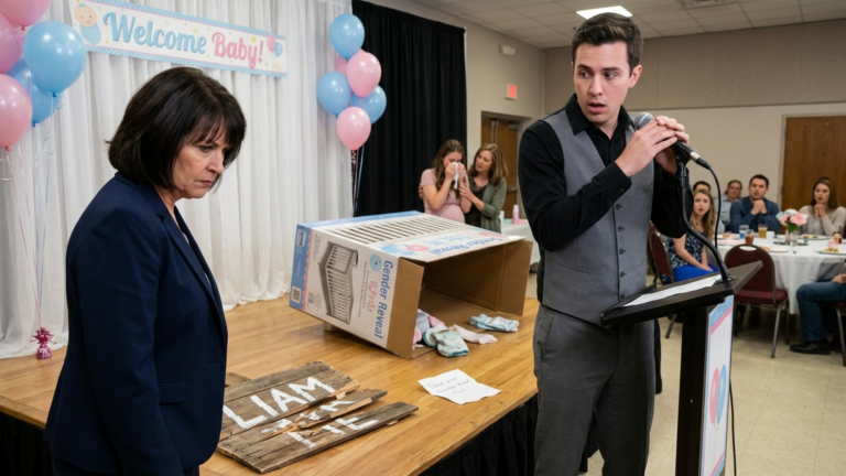 Meine Zukünftige Schwiegermutter Zerschlug Das Holzschild Mit Dem Namen, Das Meine Mutter Mitgebracht Hatte, Und Trat Dann Die Wiegenbox Von Der Bühne Der Gender-Reveal-Feier, Weil Die Arme Brautfamilie Ihrer Meinung Nach Kein Recht Hatte, Dem Ersten Enkel Einen Namen Zu Geben — Doch Als Ein Kleiner Zettel Aus Der Box Fiel, Schaltete Der Moderator Sofort Das Mikrofon Aus.