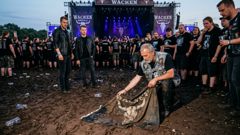 Nächster Teil – Die Jungen Biker Rissen Dem Alten Biker Beim Wacken Open Air Die Alte Fahne Aus Dem Seitenkoffer Und Warfen Sie In Den Schlamm Vor Der Bühne — Doch Als Das Zeichen Im Stoff Sichtbar Wurde Erstarb Das Grölen Der Ganzen Menge