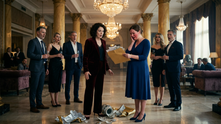 Nächster Teil – Die Schwiegermutter Zerschlug Das Geschenk Der Brauteltern In Der Hotellobby Und Ohrfeigte Ihre Schwangere Schwiegertochter Vor VIP Gästen – Bis Ein Umschlag Alle Blass Machte