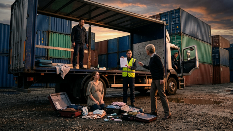 Nächster Teil – Die Schwiegermutter Warf Das Gepäck Ihrer Schwangeren Schwiegertochter Auf Den Containerhof Und Der Ehemann Blieb Auf Dem LKW Stehen – Bis Ein Dokument Alles Stoppte